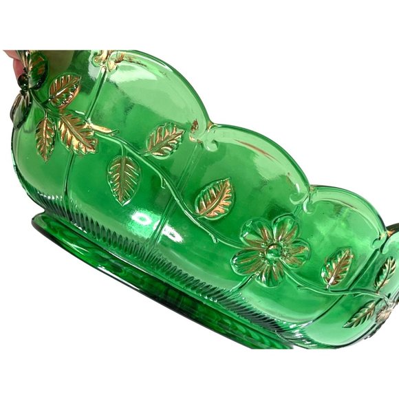 EAPG Bowl Emerald Green & Gold Paneled Dogwood Circa 1905 - 1915 Antique 12" - Picture 1 of 8